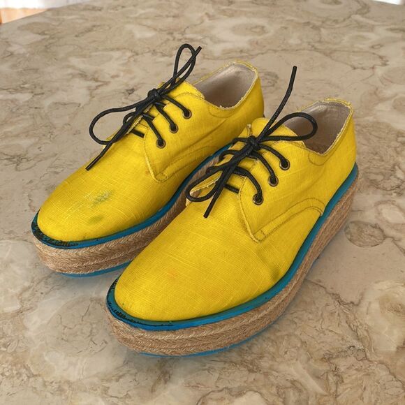 Vintage Rare JOHN FLUEVOG Waxed Canvas Espadrille Platform Oxfords Shoes - Picture 2 of 14